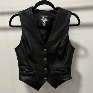 Women's Black Leather Vest - Classic Motorcyclist Style